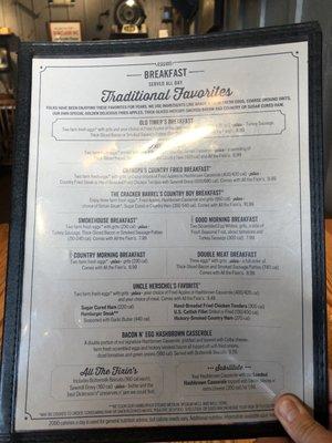 Breakfast menu