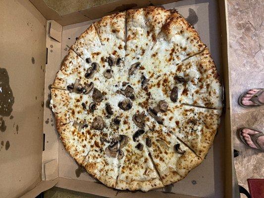 16" (Large) White pizza with mushroom as one additional topping. So. Darn. Good!!!