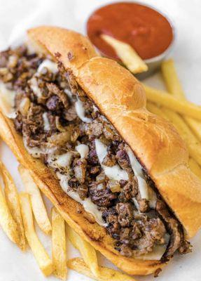 Philly cheese steak  Grilled with Extra Virgin olives  oil  Just Taste it