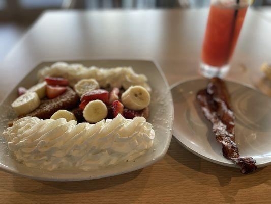 French toast, cinnamon crunch with a side of bacon