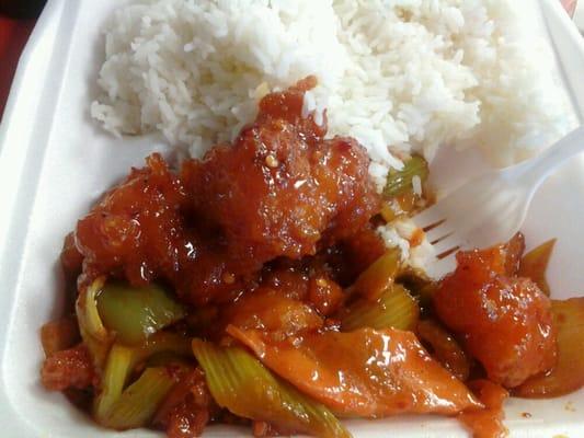 Spicy chicken and steamed rice.