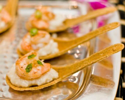 Shrimp and Grits on Edible Spoons