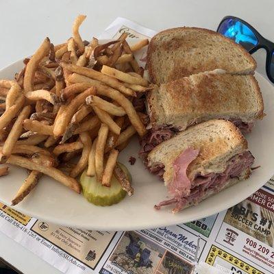 Reuben Sandwich and shoestring fries at Mustache Bill's Diner (yes, I had a mustache!)