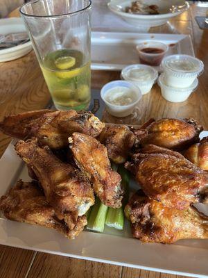 Bone in wings with the Maui dry rub and some with traditional buffalo sauce.