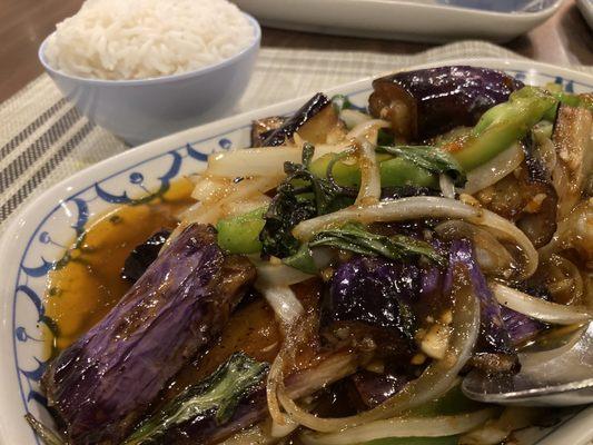 #46 Phad Ma Khuer Jay (Eggplant) was deliciously spicy with the eggplant as soft and succulent as could be wished for.