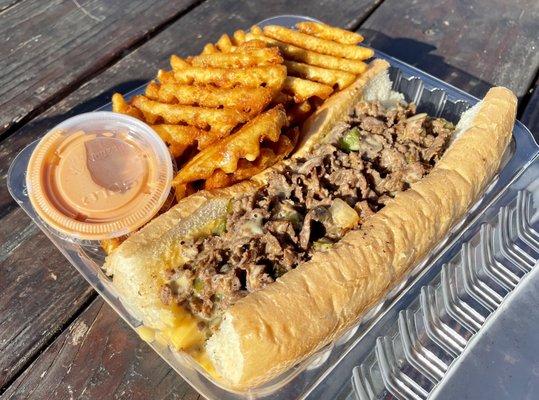 Philly Cheese Steak & waffle Fries