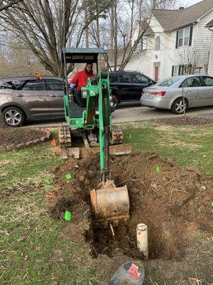 Replacement of a main 4" line after being pierced by a fiber optic cable.