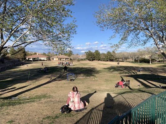 Well protected field. Flanked by the mountain, the playground, and a walking path