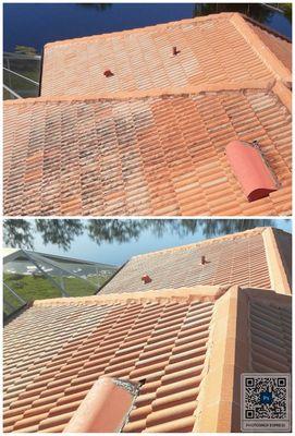 Sandbar Softwash clay tile roof cleaning in Bradenton, Fl in November 2024.