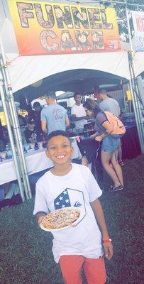 He loooves his funnel cakes! They have many choices, have fun with it! :)