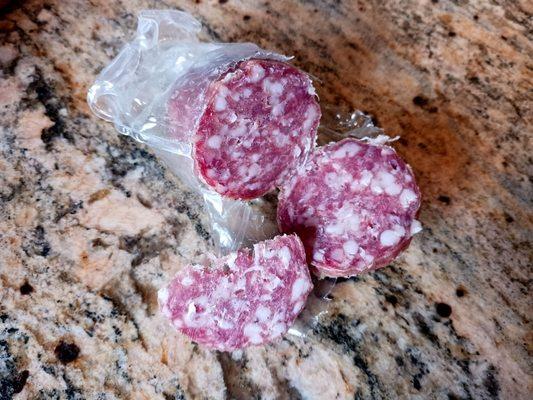 Volpi Sopressata Salame, no nitrates, tastes great! Not too salty either.