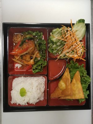 Seafood prikpow bento box