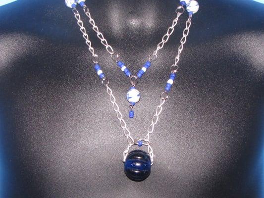 Necklace-2 layered Blue and White