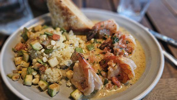 Camarones al Ajillo: Garlic Butter Shrimp with Cilantro Lime Rice and Ciabtta