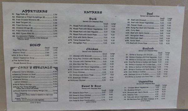 Updated menu prices (2021)