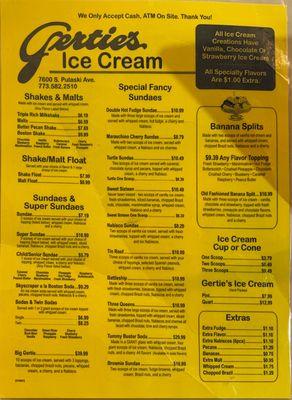 Menu for Ice Cream