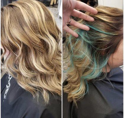 Highlights and peek-a-boo of teal