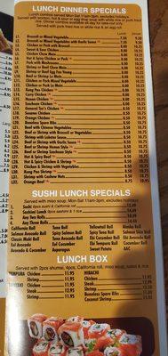 Lunch special menu