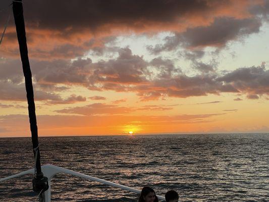 Sunset view on the catamaran