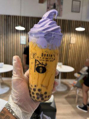 Thai tea float with Ube