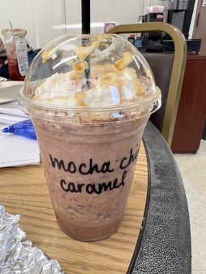 Mocha Chip Frappe add caramel sauce