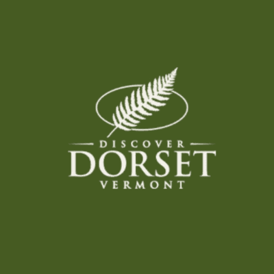 Discover Dorset Vermont logo white lettering with green background