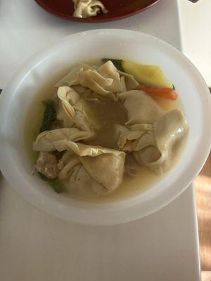 Won Chicken Wonton Soup. Wontons too big, chicken pieces too big, drank some of the broth