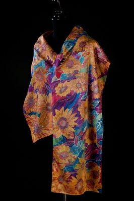 Hand painted silk wrap by Fiona Washburn