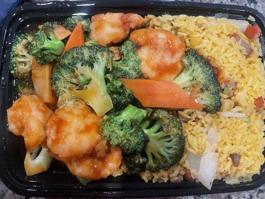 Shrimp & broccoli with pork fried rice