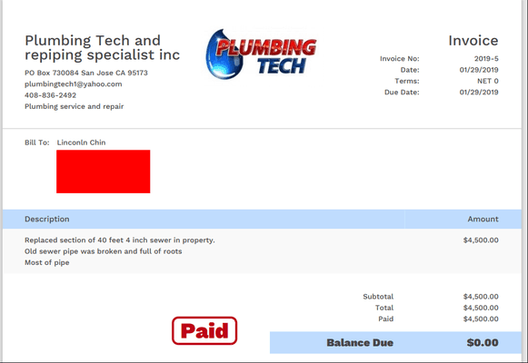 Here is another copy of the bill with his phone number clearly shown on the invoice.