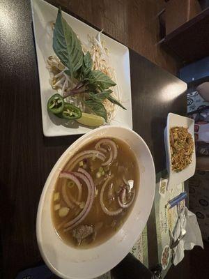 Beef pho and chicken lo mein