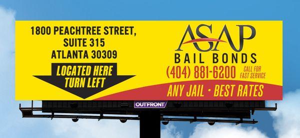 Foster- ASAP Bail Bonds Office sign ..
1800 Peachtree Street 
Suite 315
Atlanta , Georgia 30309
Tel. (404)881-6200