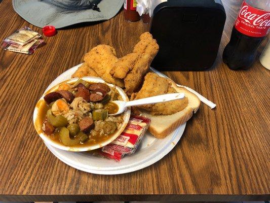 Catfish Sandwich and Gumbo.