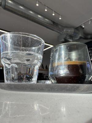 Neat espresso and sparkling water