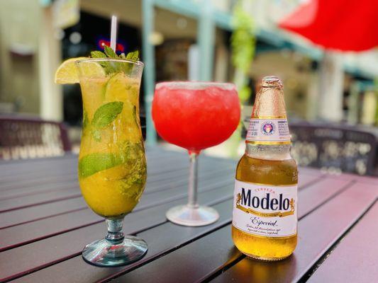 Passion Fruit Mojito, Strawberry Margarita & Modelo beer