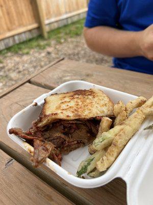 Brisket Sandwich and Zucchini Fries