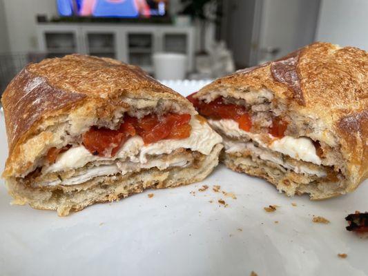 chicken cutlet, mozz,roasted peppers, balsamic vinegar, crunchy bread