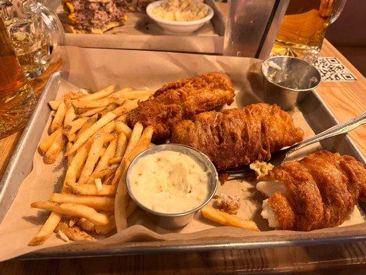 Giant pieces of Fish and Chips.