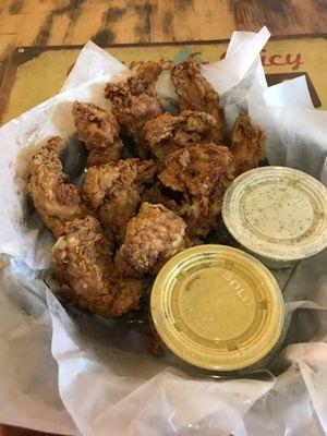 Buttermilk battered fried chicken tenders, housemade sauces.