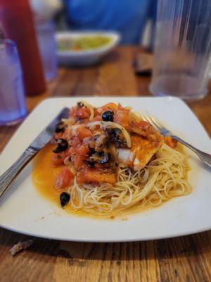 Salmon with capelleni pasta