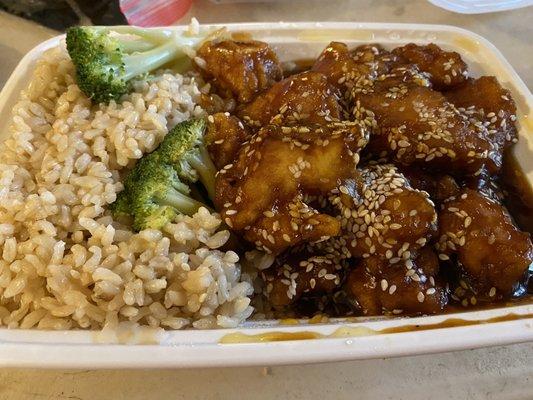 Sesame Chicken with Brown Rice. Delicious