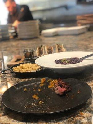 Gyro Tacos, Bake Mac and Cheese, Black Rice and Ox Tail Risotto, and almost finished Short Rib Steak.