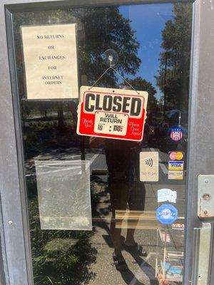 Sign on door hasn't changed for 2 days.  Update your hours on your website!