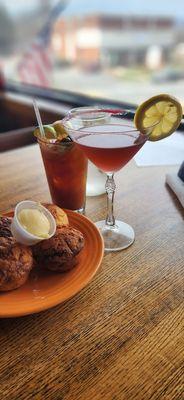 Bloody Mary (hair of the dog), Pink Poodle, and muffins!