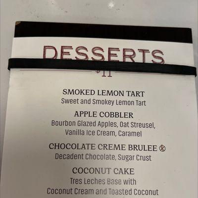 Dessert menu