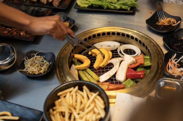 Vegetarian Platter on the grill.