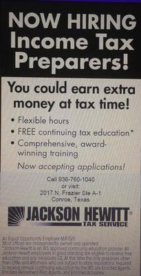 Learn A Great Skill - Become A Tax Preparer!  Now Enrolling for Jackson Hewitt Tax School.