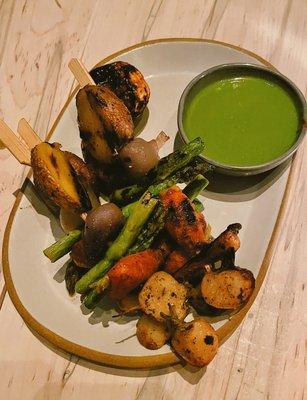 Grilled veggies with ramp goddess dressing