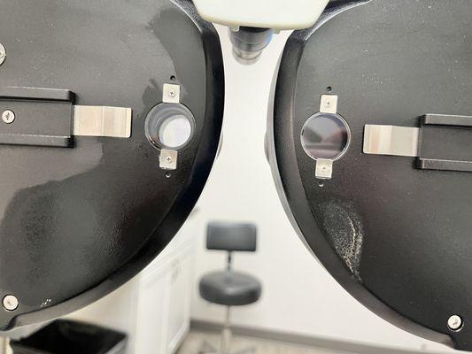 Dirty  contaminated eye exam equipment