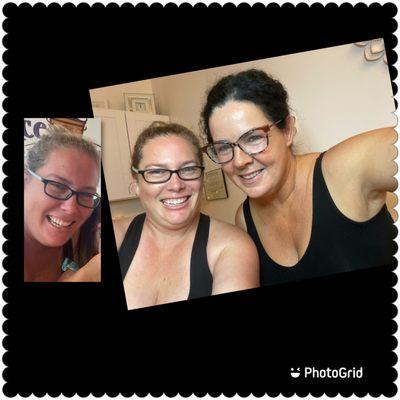 The picture on the left is before with my sunburn. The picture on the right is Jennifer and I after my massage and facial!